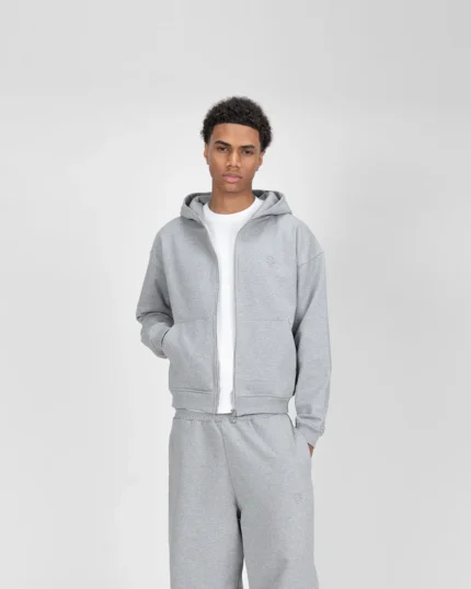 Suvene SU Zippe Sweat a Capuche Gris 3.webp